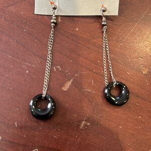 Black onyx, sterling silver, freshwater pearl earrings